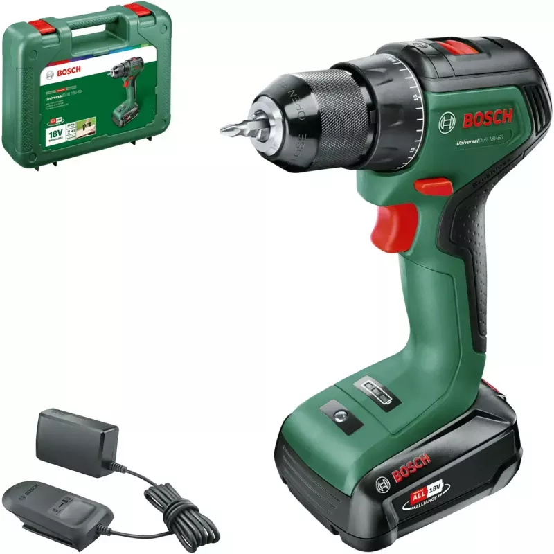 Bosch UniversalDrill 18V-60 1900 RPM Bezatslēgas 1.3 kg Melns, Zaļš