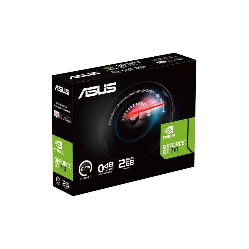 Videokarte ASUS GeForce GT 710 — 2 GB GDDR5, 64-bit, PCIe 2.0, pasīvā dzesēšana