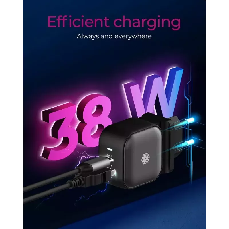 Sienas lādētājs ICY BOX 2-portu USB Power Delivery ātrai uzlādei Melns