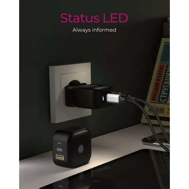 Sienas lādētājs ICY BOX 2-portu USB Power Delivery ātrai uzlādei Melns