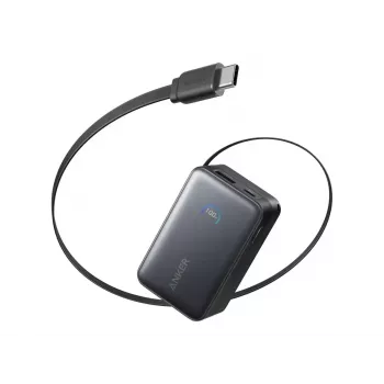 Power bank Anker Nano 45W ar iebūvētu izvelkamu USB-C kabeli A1638H11 10000 mAh Melns