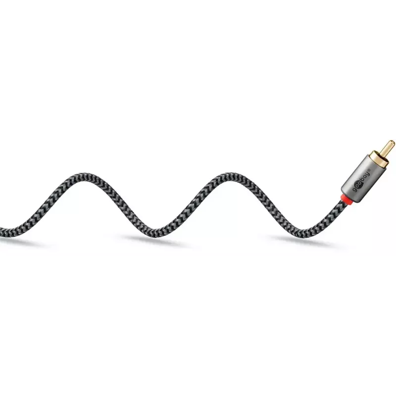Audio kabelis WENTRONIC Goobay 65293 — 2 m, 2×RCA vīrietis uz 2×RCA vīrietis, varš, apzeltīti kontakti, magnētiskais ekranējums, pelēks