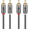 Audio kabelis WENTRONIC Goobay 65293 — 2 m, 2×RCA vīrietis uz 2×RCA vīrietis, varš, apzeltīti kontakti, magnētiskais ekranējums, pelēks