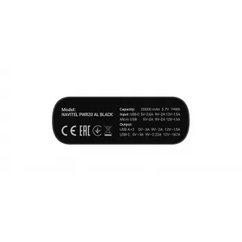 Pārnēsājams lādētājs Navitel PWR20 AL BLACK 20000 mAh