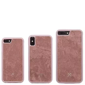 Woodcessories Vāciņš iPhone XR – Dabīgais akmens ar silikona rāmi, sarkans