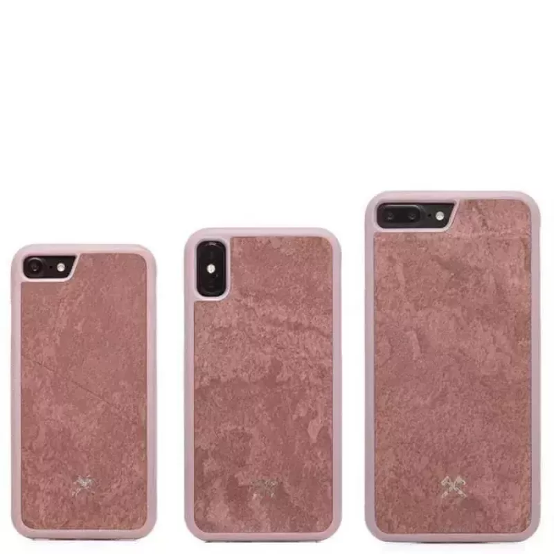 Woodcessories Vāciņš iPhone XR – Dabīgais akmens ar silikona rāmi, sarkans