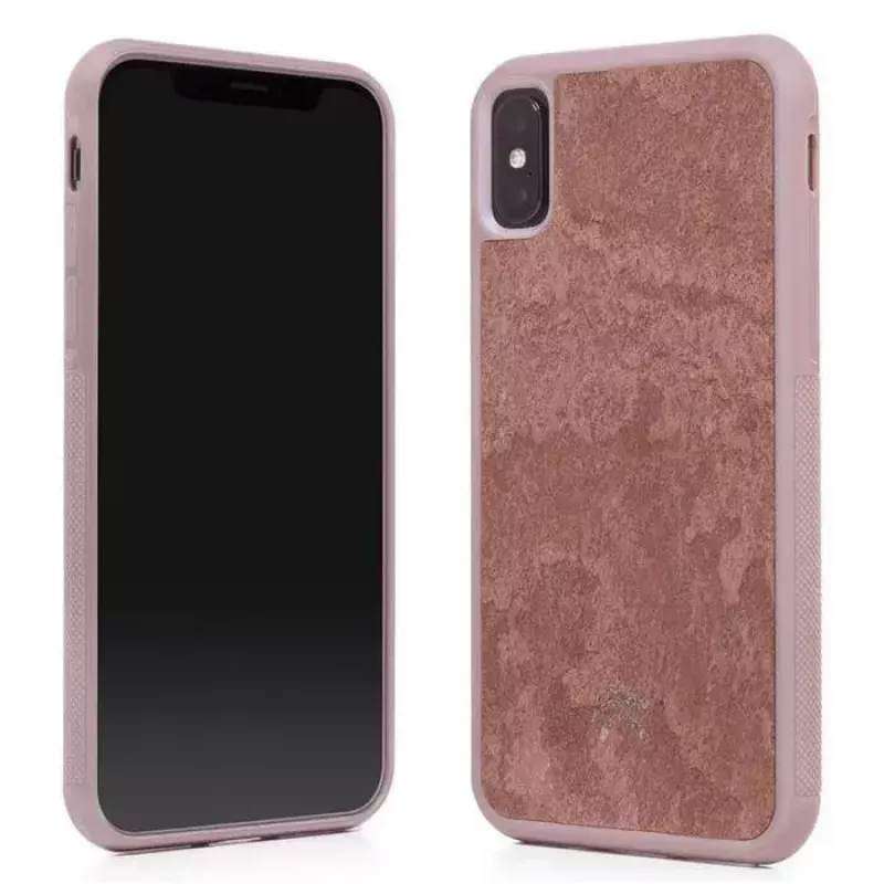 Woodcessories Vāciņš iPhone XR – Dabīgais akmens ar silikona rāmi, sarkans