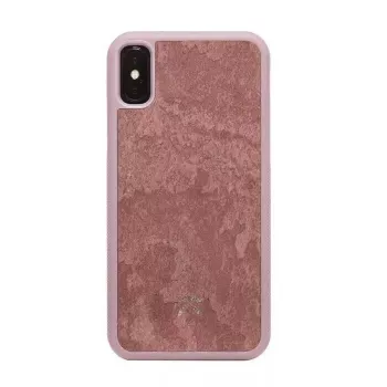 Woodcessories Vāciņš iPhone XR – Dabīgais akmens ar silikona rāmi, sarkans
