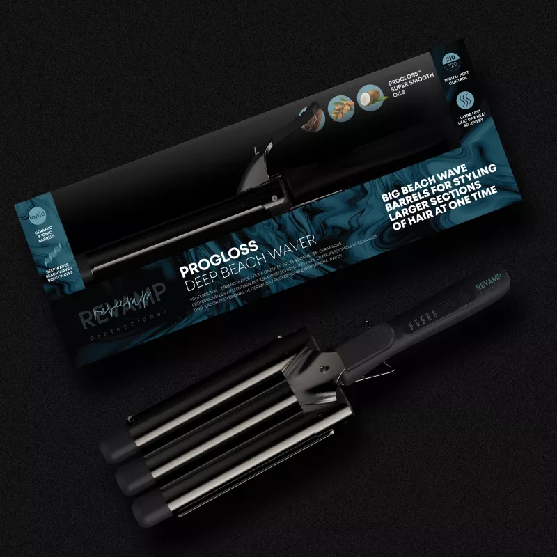 Revamp Progloss Deep Beach Waver teksturējošā lokšķēre Warm Black 3 m
