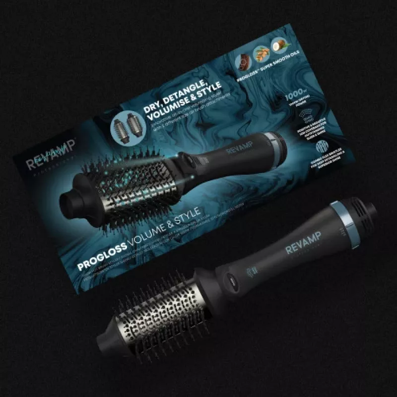 Revamp Progloss Volume & Style Hot Brush Style karstā suka matiem Melna 1000 W 3 m