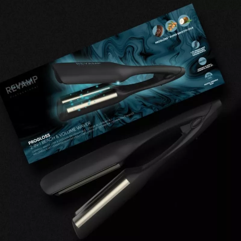 Revamp Progloss 2-in-1 Beach & Volume Waver lokšķēres Silti Melna 3 m
