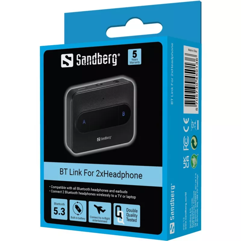Sandberg Bluetooth raidītājs 2x austiņām, 3.5 mm, bezvadu