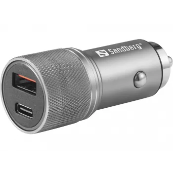 Sandberg Auto Lādētājs 1xQC3.0+1xUSB-C 48W, Metālisks