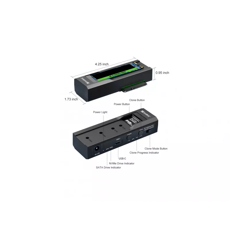 Sandberg USB 3.2 Klonētājs un Dokstacija M.2 NVMe, M.2 SATA un 2.5/3.5 collu SATA diskiem