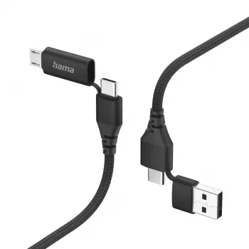 Hama 00201537 USB kabelis USB 2.0 1.5 m USB A/USB C, USB C/Micro-USB B, melns