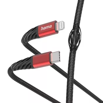 Hama Extreme Lightning uz USB-C kabelis 1.5m 3A Melns Sarkans