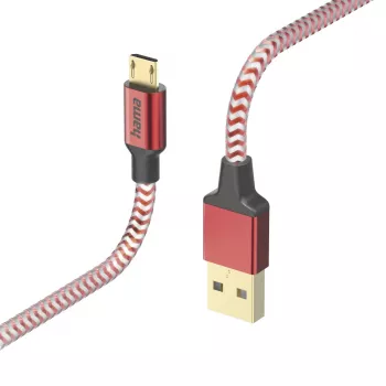 Hama Reflektējošs USB kabelis USB 2.0 1.5 m USB A Micro-USB B Sarkans