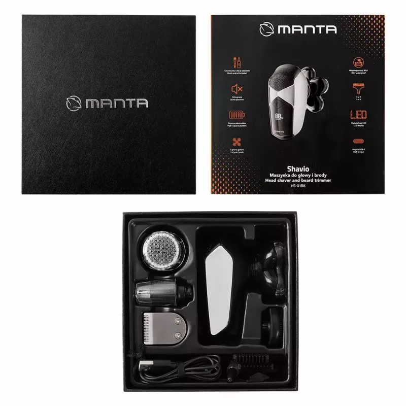 Manta HS-01BK Shavio matu un bārdas skuvekļa komplekts, melns/hroms