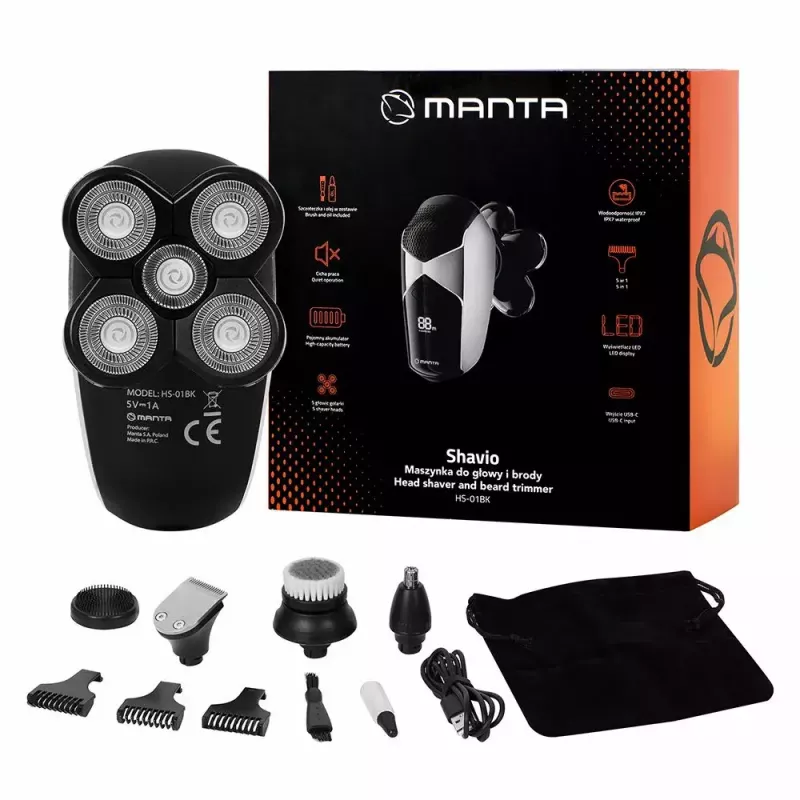 Manta HS-01BK Shavio matu un bārdas skuvekļa komplekts, melns/hroms