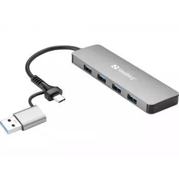 Sandberg USB-C/A uz 4xUSB 3.0 Hubs Alumīnijs 5000 Mbit/s