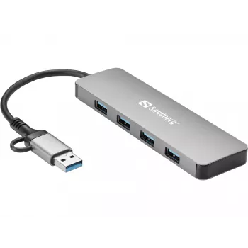 Sandberg USB-C/A uz 4xUSB 3.0 Hubs Alumīnijs 5000 Mbit/s