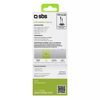 Auto lādētājs SBS Mobile TECR2USB24AFAST — 2× USB, 2.4 A, universāls, melns