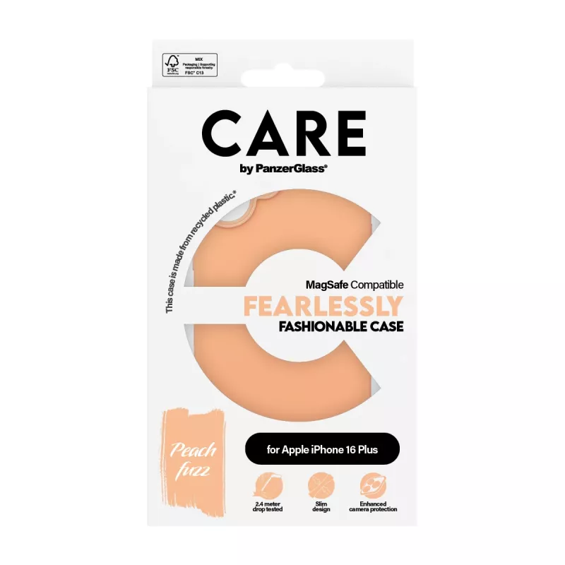 PanzerGlass CARE by ® Fashionable Case Peachy c. MagSafe iPhone 16 Plus Caurspīdīgs
