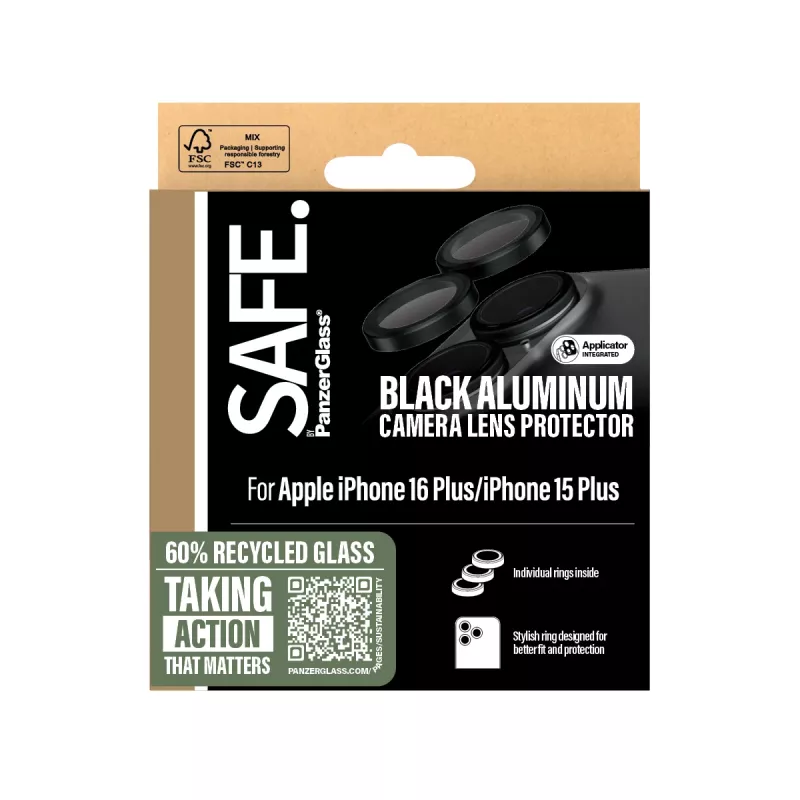 PanzerGlass SAFE. Kameras objektīva aizsargs Melns iPhone 16 | 16 Plus