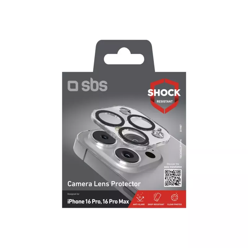Ekrāna un kameras lēcu aizsargs SBS TECAMGLIP16PK iPhone 16 Pro/Pro Max, pret skrāpējumiem, caurspīdīgs
