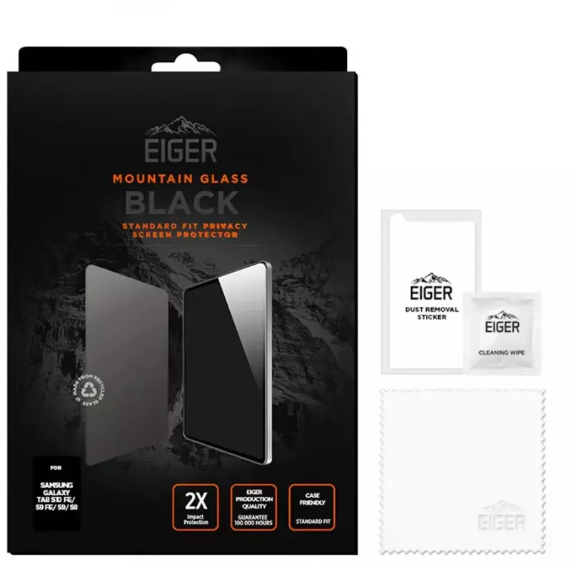 Eiger Mountain Black ekrāna aizsargplēve ar privātuma funkciju Samsung Galaxy Tab S10 FE / S9 FE