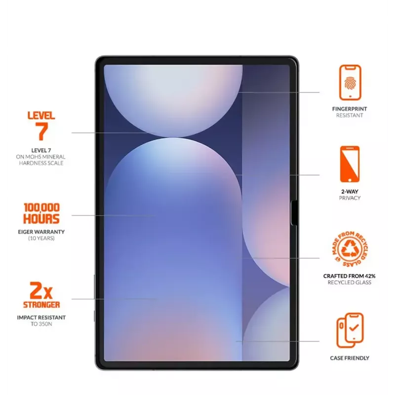 Eiger Mountain Black ekrāna aizsargplēve ar privātuma funkciju Samsung Galaxy Tab S10 FE / S9 FE