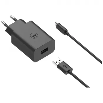 Motorola TurboPower 33W lādētājs ar iebūvētu USB-A–USB-C kabeli, melns