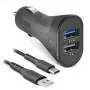 Auto lādētāja komplekts SBS Mobile USB-Type-C, 2× USB 2.0 porti, 1 m kabelis, 12 W, 12/24 V ieeja, melns