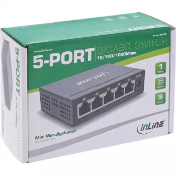 InLine Gigabit tīkla slēdzis 5 porti, 1 Gb/s, galddatora, metāla korpuss, bez ventilatora