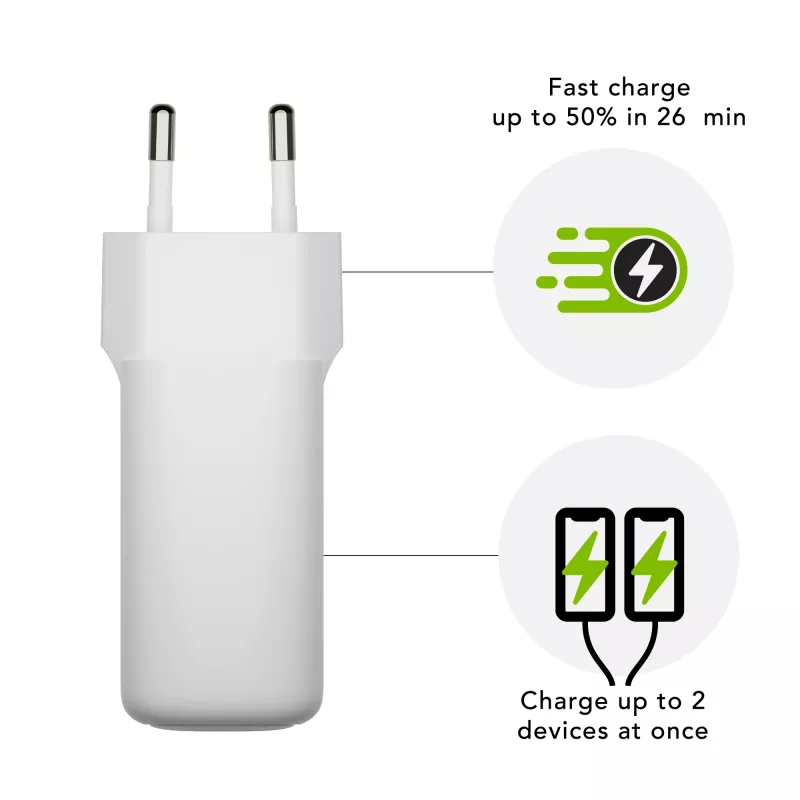 dbramante1928 re-charge Pro - EU sienas lādētājs - 2x USB-C 30W - Balts