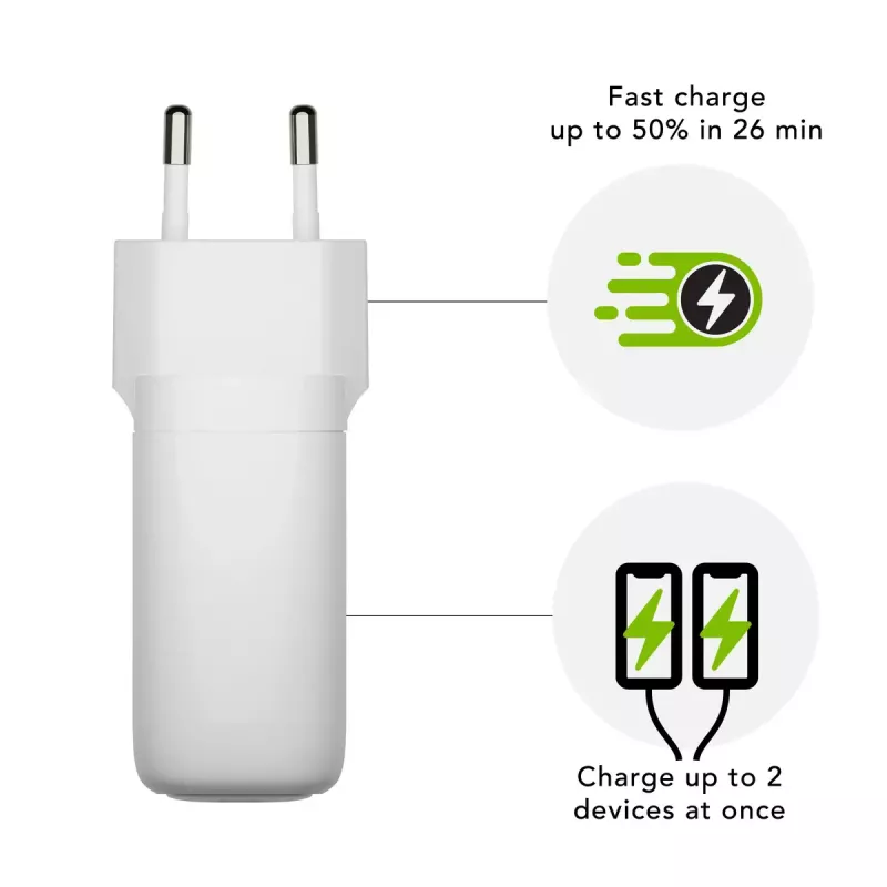 Lādētājs d bramante re-charge Pro EU – iekštelpu, AC 110–240V, USB‑C 65W + USB‑A 18W, balts