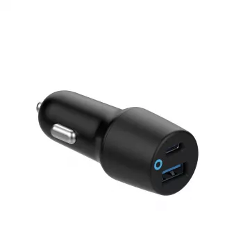 eSTUFF ES631031 auto lādētājs ar USB-C PD un USB-A, 38 W, melns
