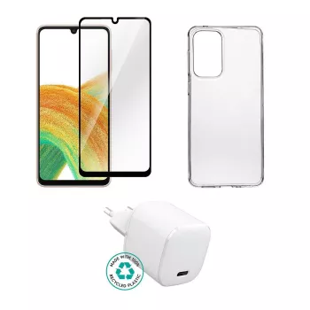 Iekštelpu maiņstrāvas lādētāja komplekts eSTUFF ES-KIT-SAMGALA335G Samsung Galaxy A33, caurspīdīgs/balts, 0.094 kg