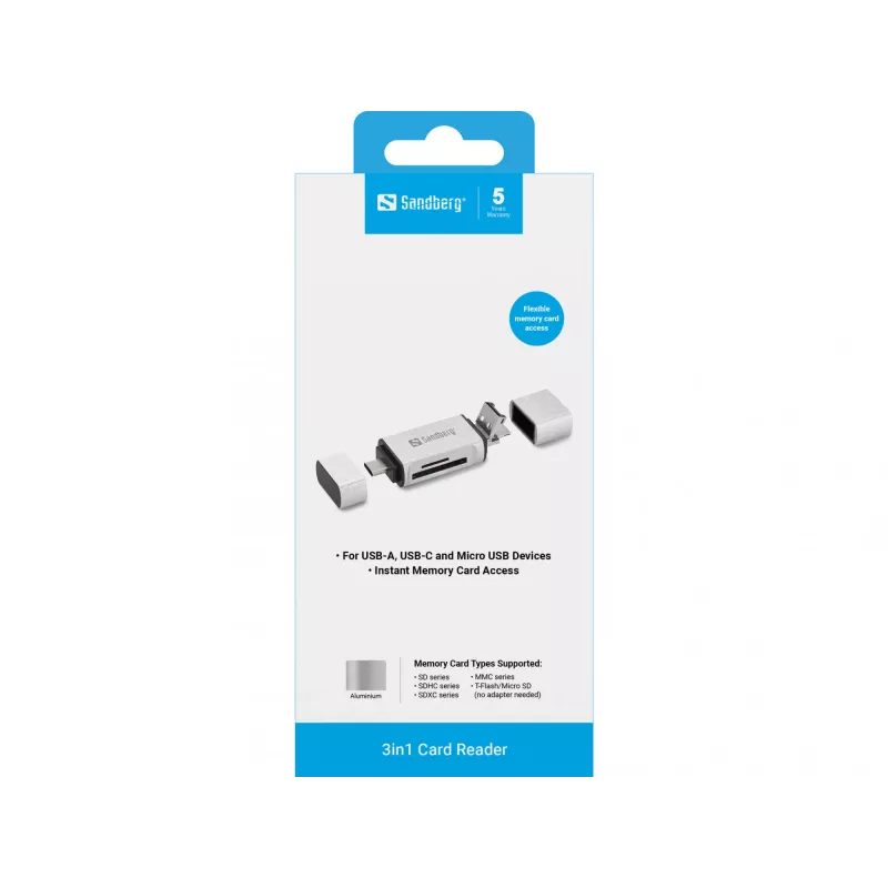 Sandberg karšu lasītājs USB-C+USB+MicroUSB