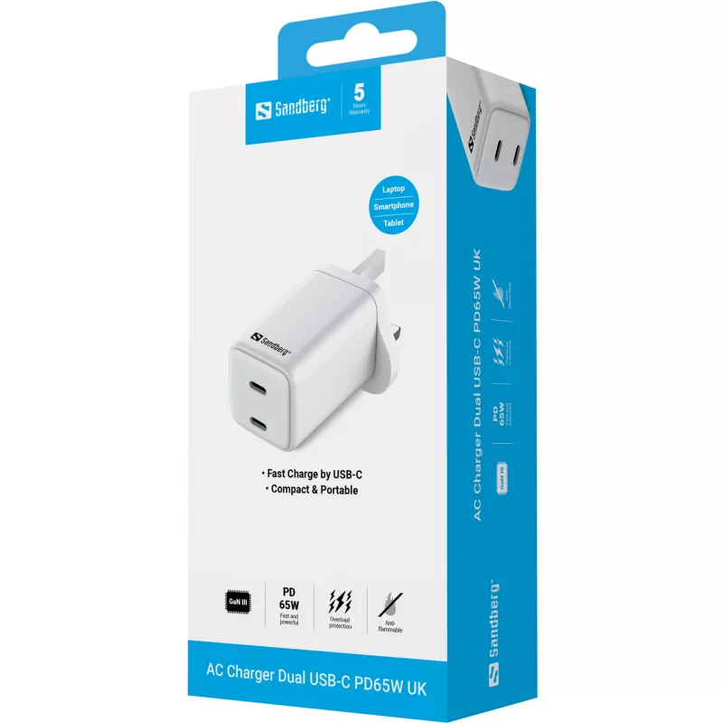 Lādētājs SANDBERG Dual USB-C PD65W UK 441-62