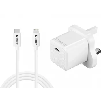 SANDBERG 441-64 USB-C lādētājs 20W ar Lielbritānijas kontaktdakšu — ātra USB Power Delivery uzlāde
