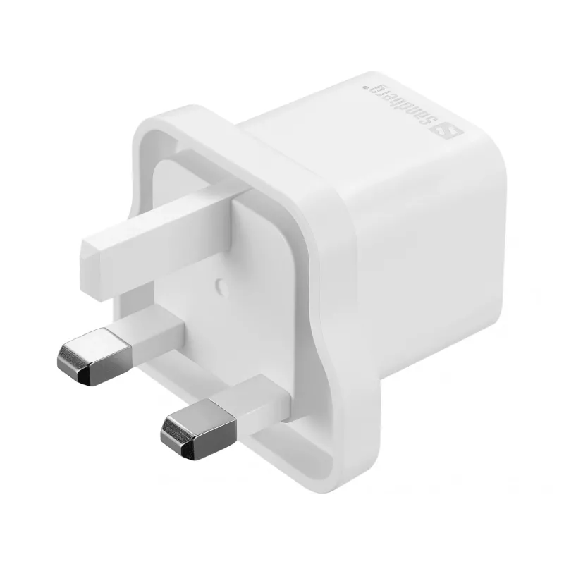 SANDBERG 441-64 USB-C lādētājs 20W ar Lielbritānijas kontaktdakšu — ātra USB Power Delivery uzlāde