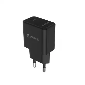 eSTUFF ES635029-BULK USB-C lādētājs EU PD 20W, melns