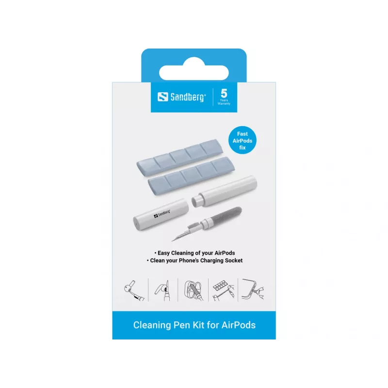 Tīrīšanas komplekts Sandberg Cleaning Pen Kit Airpods pelēks balts