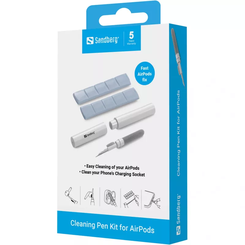 Tīrīšanas komplekts Sandberg Cleaning Pen Kit Airpods pelēks balts