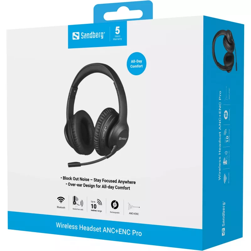 Sandberg Wireless Headset ANC+ENC Pro bezvadu austiņas