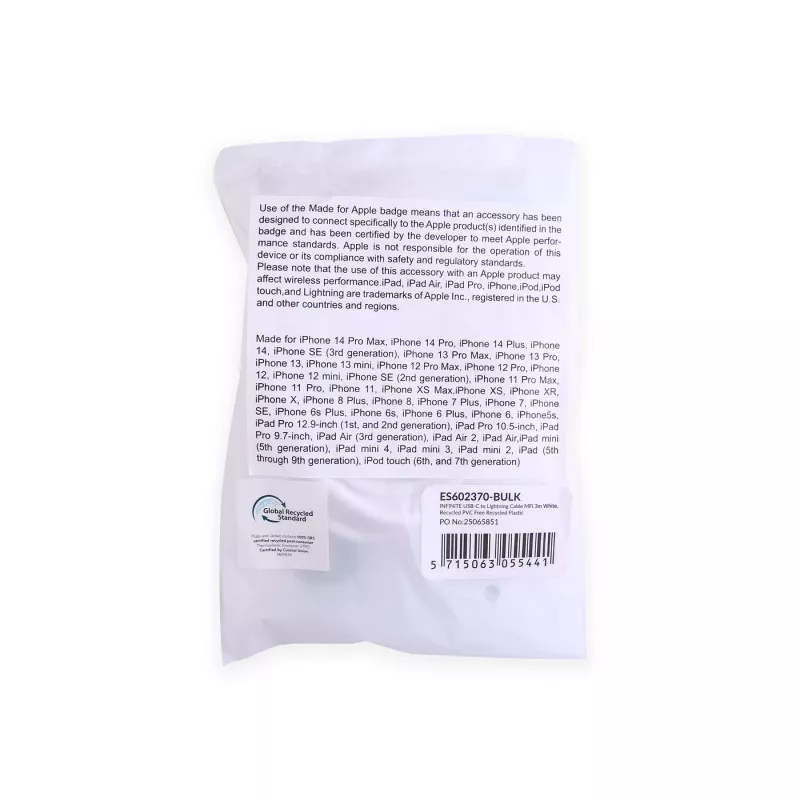 Lightning kabelis eSTUFF ES602370-BULK 3m USB-C 2.4A