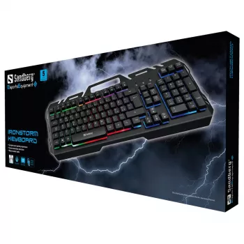 Sandberg IronStorm Keyboard BE — pilna izmēra vadu spēļu tastatūra ar AZERTY izkārtojumu