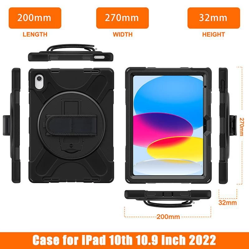 eSTUFF ES683300-BULK CHICAGO Full Body Defender aizsargmaciņš, paredzēts Apple iPad 10,9 collu (27,7 cm) 10./11. paaudzei, polikarbonāts/silikons, melns