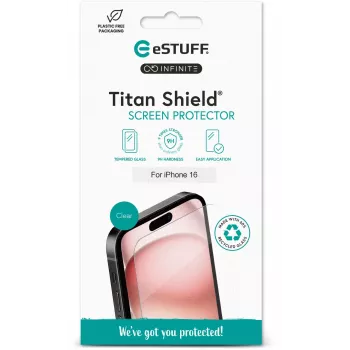 eSTUFF ES501420 ekrāna aizsargs Apple iPhone 16, rūdīts stikls, caurspīdīgs